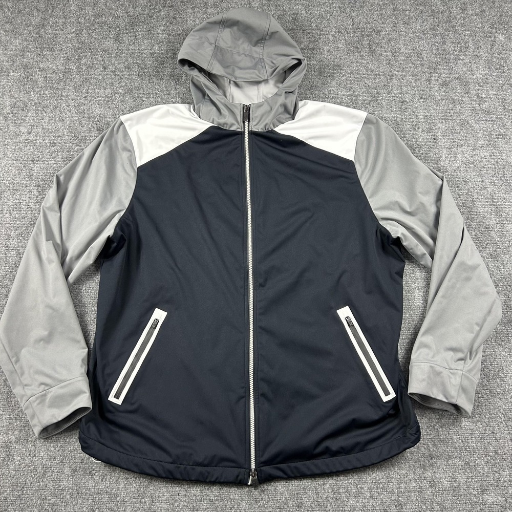Graham‎ Luxe Jacket Mens XL Black Gray Hooded Full Zip Softshell Windbreaker